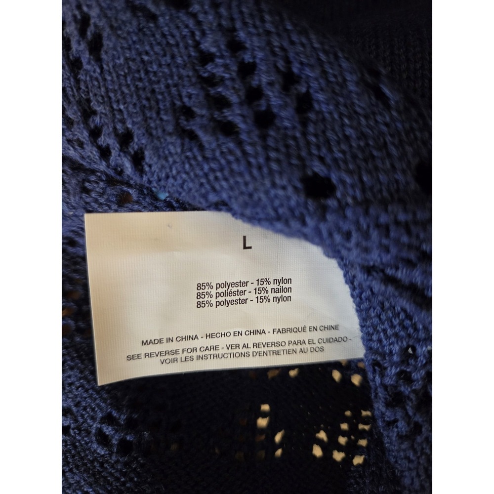Nine West Sweater Womens Large Blue Knit Scalloped Pattern Navy Crochet New - Picture 11 of 12